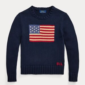 Polo by Ralph Lauren Blue Crewneck Sweater with Flag Design